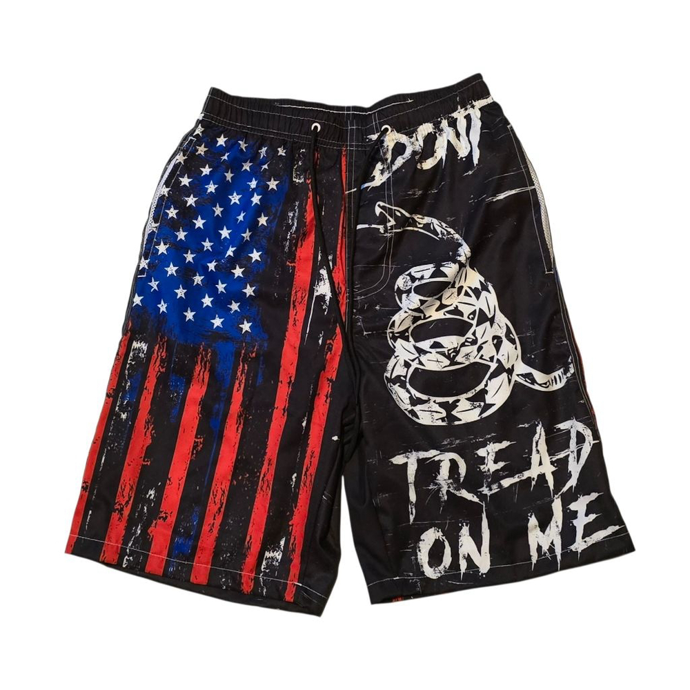 NWT Men's Swim Trunks S Black‎ Red American Flag